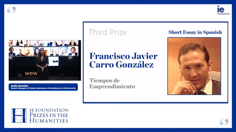 Francisco Javier Carro y su galardón en Premios Humanidades de la Fundación IE 2020